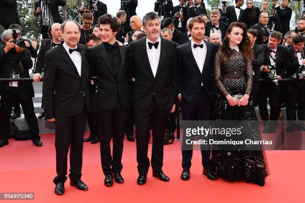 Actor Denis Podalydes, actor Vincent Lacoste, director Christophe Honore, actor Pierre Deladonchamps and actress Adele Wismes attends the screening...