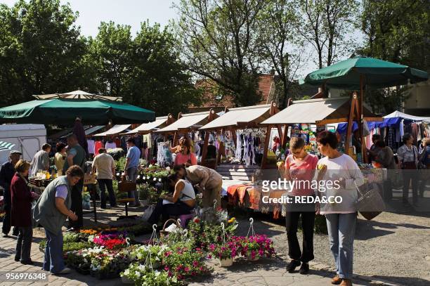Szentendre near Budapest. Traditional farmers market. Szentendre. Which calls itself the town of artists and churches. Is located on the banks of...