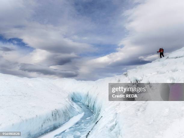 Landscape on the Greenland Ice Sheet near Kangerlussuaq. America. North America. Greenland. Denmark.