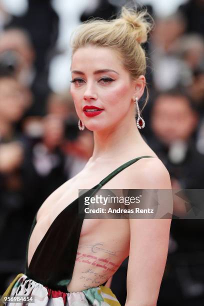 Actress Amber Heard attends the screening of "Sorry Angel " during the 71st annual Cannes Film Festival at Palais des Festivals on May 10, 2018 in...