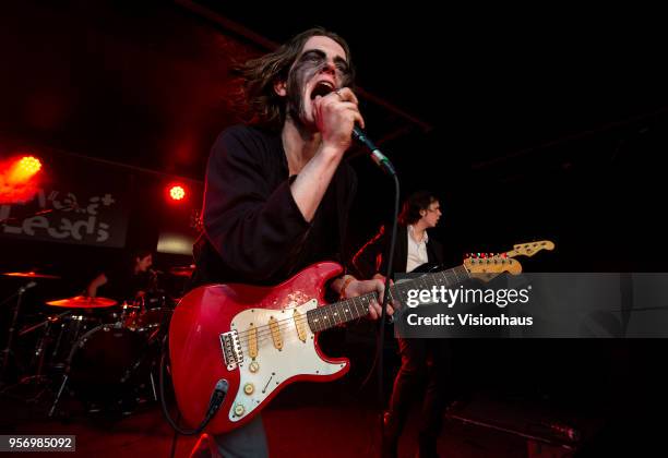 The Blinders lead singer Thomas Haywood performs with the band at the Wardrobe as part of the Live At Leeds Festival on May 5, 2018 in Leeds, England.