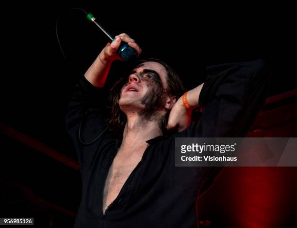 The Blinders lead singer Thomas Haywood performs with the band at the Wardrobe as part of the Live At Leeds Festival on May 5, 2018 in Leeds, England.