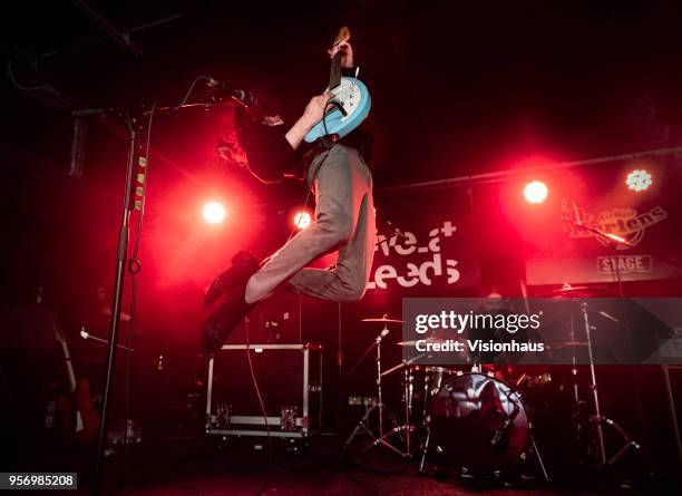 The Blinders lead singer Thomas Haywood performs with the band at the Wardrobe as part of the Live At Leeds Festival on May 5, 2018 in Leeds, England.