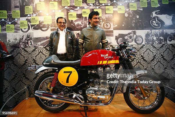 Royal Enfield CEO Ravi Chandran and Eicher Motors MD& CEO Siddarth Lal at the Royal Enfield stall at the 10th Auto Expo in Delhi on January 6, 2010.