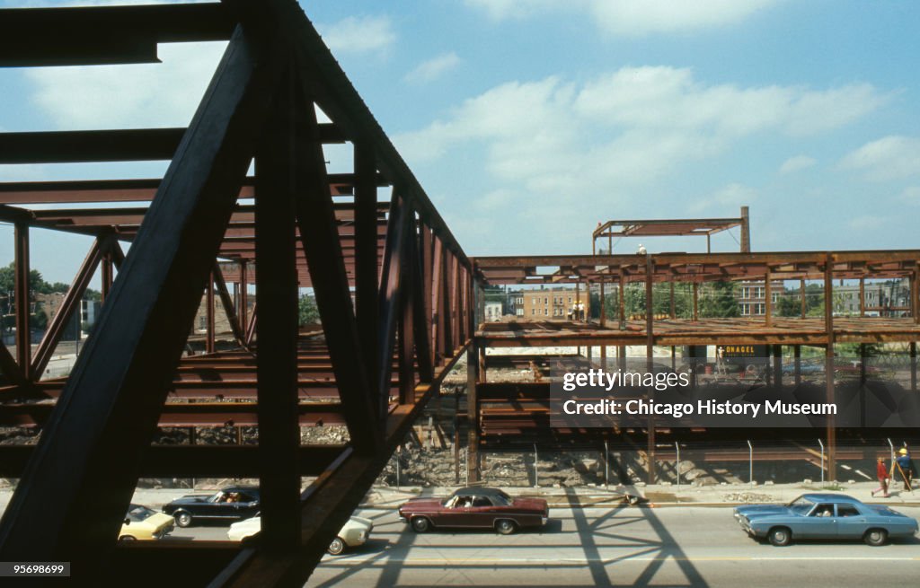 Exterior view of construction of Roberto Clemente High School in