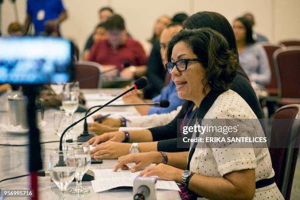 Griselda Colina, representative of the Venezuelan organization Global Observatory of Communication and Democracy, speaks during a hearing at the...