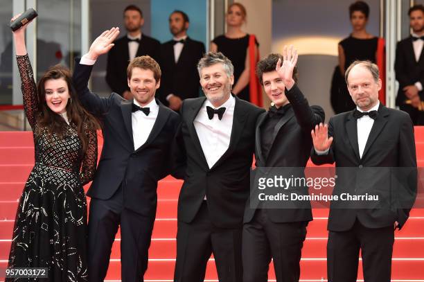 Actress Adele Wismes, actor Pierre Deladonchamps, director Christophe Honore, actor Vincent Lacoste and actor Denis Podalydes attends the screening...