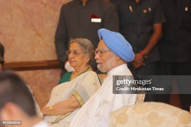 Former PM Dr Manmohan Singh with wife Gursharan Kaur during a party hosted by Shakeel Saifi, Chairman of the Delhi-based Muslim Yuva Atankwad Virodhi...