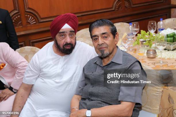 Parlad Singh Sawhney and Jagdish Tytler during a party hosted by Shakeel Saifi, Chairman of the Delhi-based Muslim Yuva Atankwad Virodhi Samiti, on...