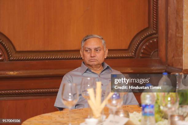 Congress leader Janardan Dwivedi during a party hosted by Shakeel Saifi, Chairman of the Delhi-based Muslim Yuva Atankwad Virodhi Samiti, on May 5,...