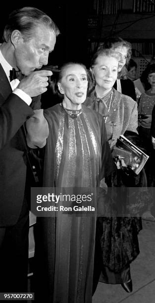 Halston, Martha Graham, Joan Fontaine and Kathleen Turner attend "Song" Premiere on April 2, 1985 at the New York State Theater at Lincoln Center in...