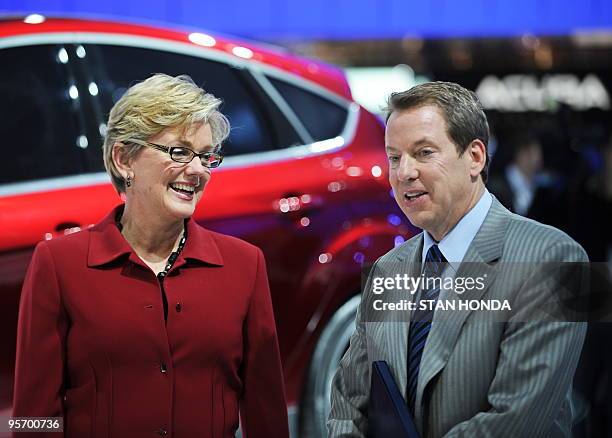 Michigan Governor Jennifer Granholm and William Clay Ford, Jr. , Executive Chairman of the Ford Motor Company, speak just before a press conference...