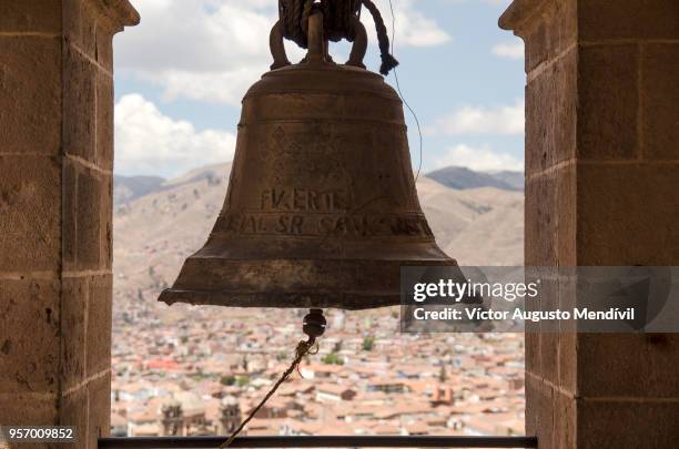 bell of the san cristobal church - bell tower tower stock-fotos und bilder