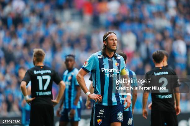 Jonas Olsson of Djurgardens IF during the Swedish Cup Final between Djurgardens IF and Malmo FF at Tele2 Arena on May 10, 2018 in Stockholm, Sweden.