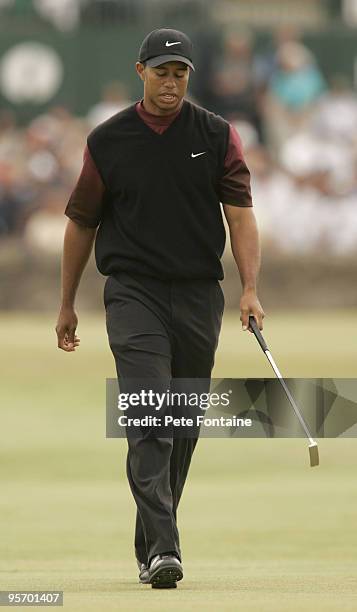 Tiger Wood on the 1st green during the final round of the 2005 British Open Golf Championship at the Royal and Ancient Golf Club in St. Andrews,...