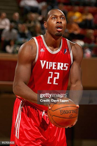 Joey Dorsey of the Rio Grande Valley Vipers shoots a free throw during the D-League game against the Iowa Energy on January 9, 2010 at the Veterans...