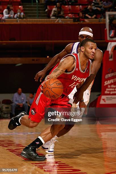 Will Conroy of the Rio Grande Valley Vipers drives past Curtis Stinson of the Iowa Energy during the D-League game on January 9, 2010 at the Veterans...