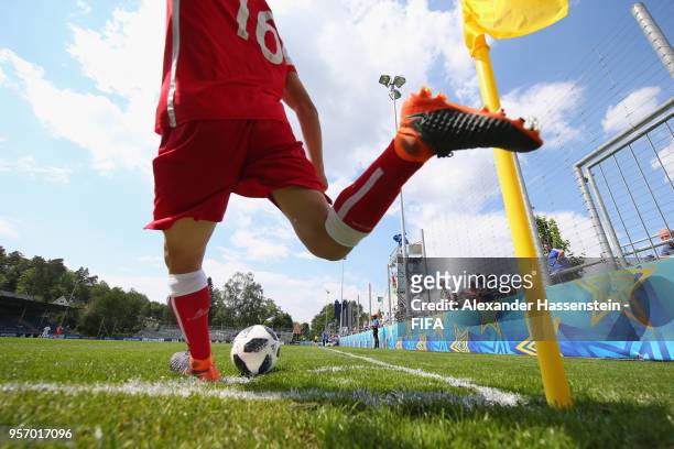 Corner kick during the Blue Stars FIFA Youth Cup 2018 match between SC Braga and FC Zuerich at Sportanlage Buchler on May 9, 2018 in Zurich,...