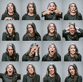 Composite of Mature Woman with Many Emotions and Expressions