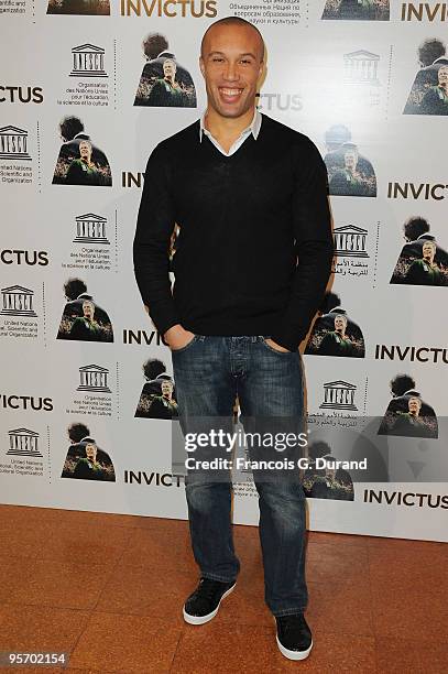 Football defender Mikael Silvestre attends the "Invictus" Paris premiere at UNESCO on January 11, 2010 in Paris, France.