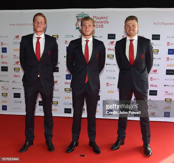 Adam Bogdan, Loris Karius, Simon Mignolet during the Player Awards at Anfield on May 10, 2018 in Liverpool, England.