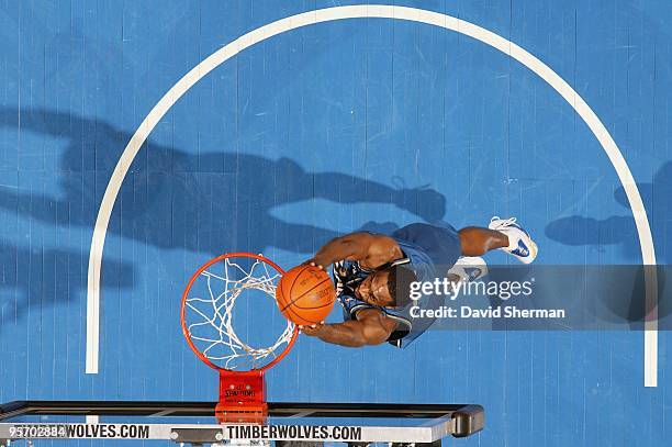 Gilbert Arenas of the Washington Wizards goes for a dunk against the Minnesota Timberwolves during the game on December 26, 2009 at the Target Center...