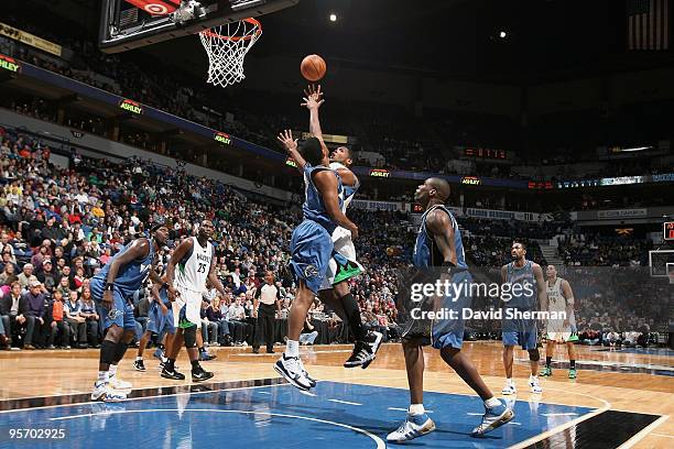 Ryan Gomes of the Minnesota Timberwolves shoots against Dominic McGuire of the Washington Wizards during the game on December 26, 2009 at the Target...