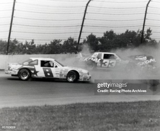 Bobby Hillin Jr. Spins out avoiding Harry Gants wall collision with the wall.