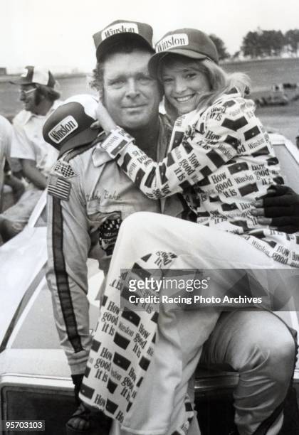 Buddy Baker in Victory Lane with Bebop Hobel after winning his third race of the year. Baker would take home $18,550 for the win.