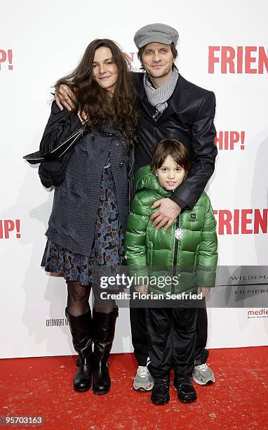 Directors Katja von Garnier and Markus Goller and their son Merlin Goller attend the premiere of 'Friendship' at CineMaxx at Potsdam Place on January...