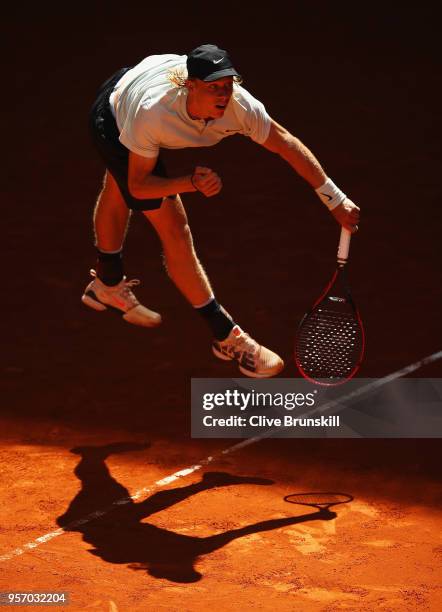 Denis Shapovalov of Canada serves against Milos Raonic of Canada in their third round match during day six of the Mutua Madrid Open tennis tournament...