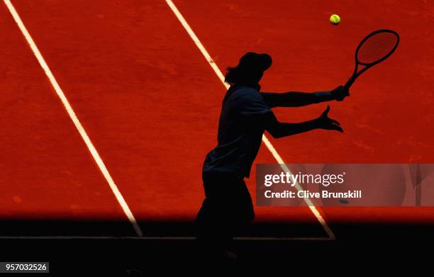 Denis Shapovalov of Canada in action against Milos Raonic of Canada in their third round match during day six of the Mutua Madrid Open tennis...