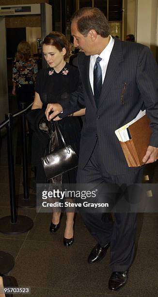 Actress Winona Ryder arrives at the Beverly Hills Superior Court for her trial on charges of alleged grand theft, commercial burglary and vandalism...