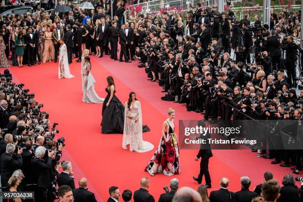 Aja Naomi King, Thylane Blondeau, Deepika Padukone and Amber Heard attend the screening of "Sorry Angel " during the 71st annual Cannes Film Festival...