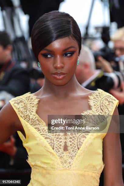 Leomie Anderson attends the screening of "Yomeddine" during the 71st annual Cannes Film Festival at Palais des Festivals on May 9, 2018 in Cannes,...