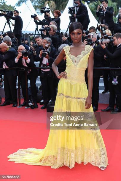 Leomie Anderson attends the screening of "Yomeddine" during the 71st annual Cannes Film Festival at Palais des Festivals on May 9, 2018 in Cannes,...