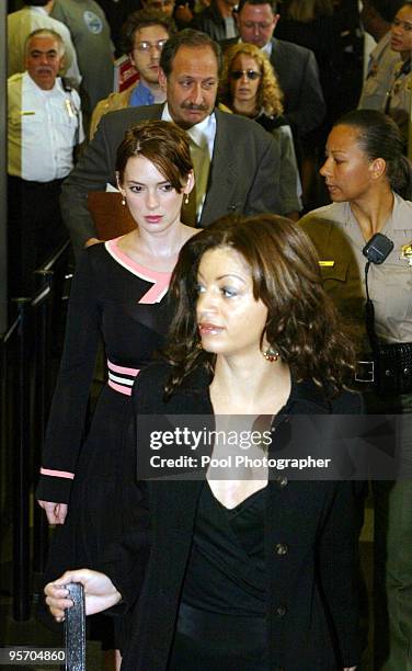 Actress Winona Ryder arrives at the Beverly Hills Superior Court for her trial on charges of alleged grand theft, commercial burglary and vandalism...