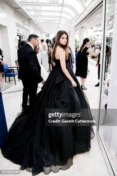 Thylane Blondeau departs the Martinez Hotel during the 71st annual Cannes Film Festival at on May 10, 2018 in Cannes, France.