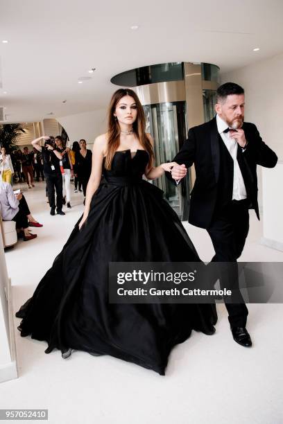 Thylane Blondeau departs the Martinez Hotel during the 71st annual Cannes Film Festival at on May 10, 2018 in Cannes, France.