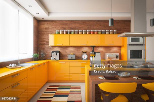 domestic kitchen interior - orange stock pictures, royalty-free photos & images