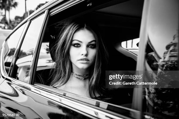 Thylane Blondeau departs the Martinez Hotel during the 71st annual Cannes Film Festival at on May 10, 2018 in Cannes, France.