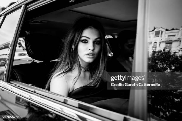 Thylane Blondeau departs the Martinez Hotel during the 71st annual Cannes Film Festival at on May 10, 2018 in Cannes, France.