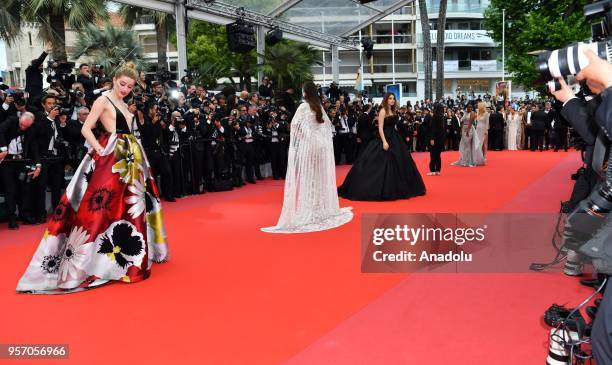 Actress Amber Heard , Thai model Araya Hargate and French model Thylane Blondeau arrive for the screening of the film 'Plaire, Aimer et Courir Vite'...