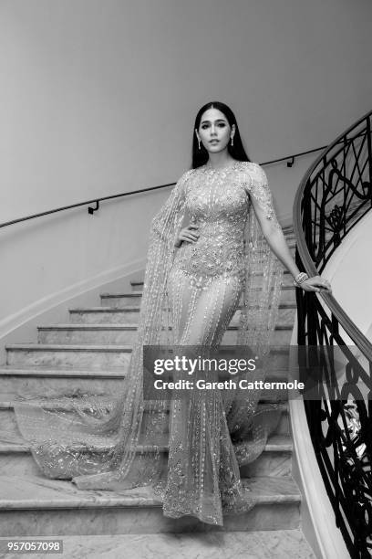 Araya Hargate departs the Martinez Hotel during the 71st annual Cannes Film Festival at on May 10, 2018 in Cannes, France.