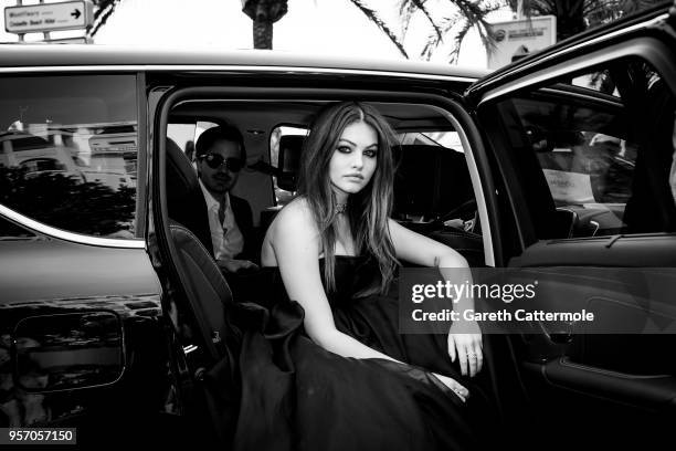 Thylane Blondeau departs the Martinez Hotel during the 71st annual Cannes Film Festival at on May 10, 2018 in Cannes, France.