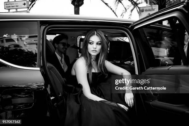 Thylane Blondeau departs the Martinez Hotel during the 71st annual Cannes Film Festival at on May 10, 2018 in Cannes, France.