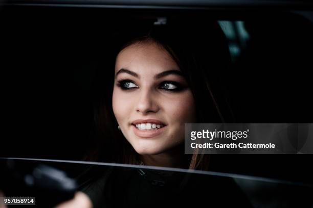 Thylane Blondeau departs the Martinez Hotel during the 71st annual Cannes Film Festival at on May 10, 2018 in Cannes, France.