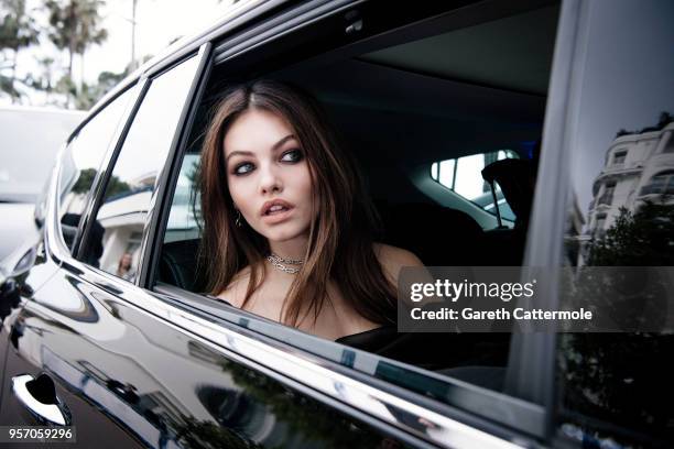 Thylane Blondeau departs the Martinez Hotel during the 71st annual Cannes Film Festival at on May 10, 2018 in Cannes, France.