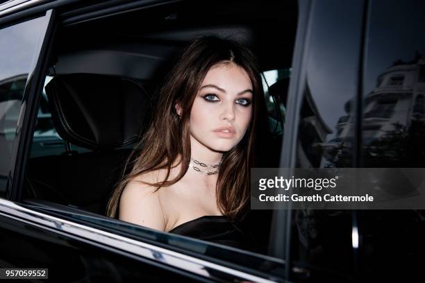 Thylane Blondeau departs the Martinez Hotel during the 71st annual Cannes Film Festival at on May 10, 2018 in Cannes, France.