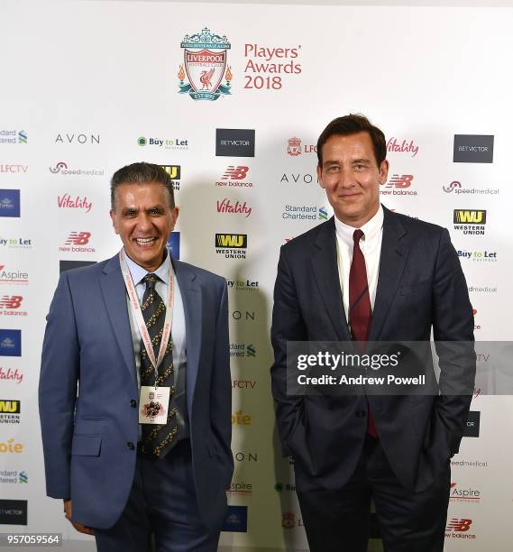 Clive Owen actor with Dr Raj Luthra owner of Speed Medical during the Player Awards at Anfield on May 10, 2018 in Liverpool, England.